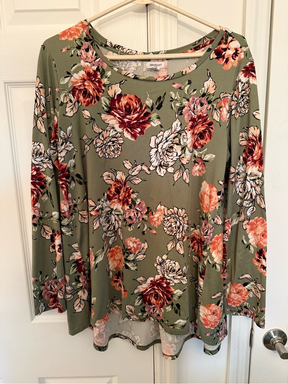 Westport Olive Green Floral Scoop-Neck Long Sleeve Top